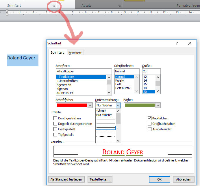 word dialogfeld schriftart