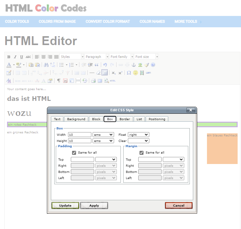 html editor html color codes