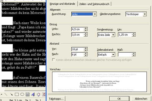 word absatz option